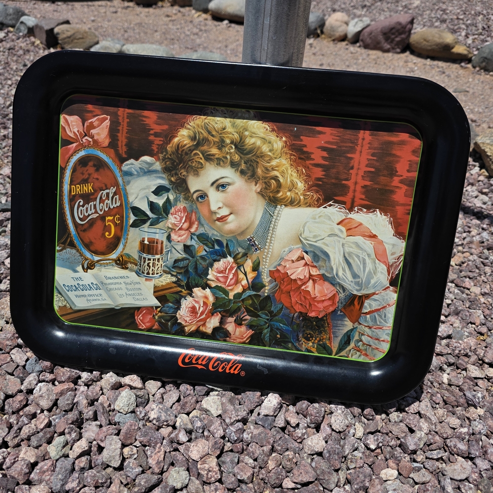 Metal Coca-Cola Tray 5 Cents with Victorian Era Woman - Replica